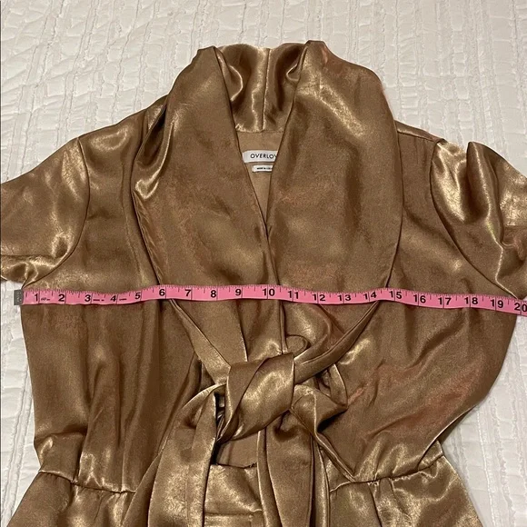 Overlover Stina Sienna Satin Georgette Draped Neckline Jumpsuit GOLD size Small - Picture 7 of 11